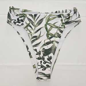 PHAX High Waist Bikini Bottom Size M Green Tropical Leaf Print Ruched Sides NWT